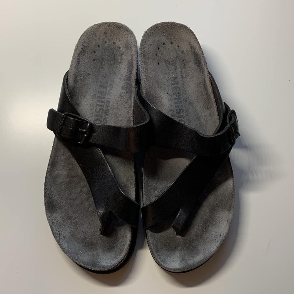 MEPHISTO Helen Slip-On Black Leather Sandals - Picture 5 of 6